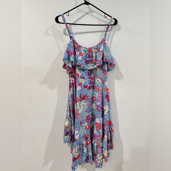 NWT Abel the Label ATL Candy Florals Blue Floral Sleeveless Midi Ruffle Dress S - Picture 1 of 16